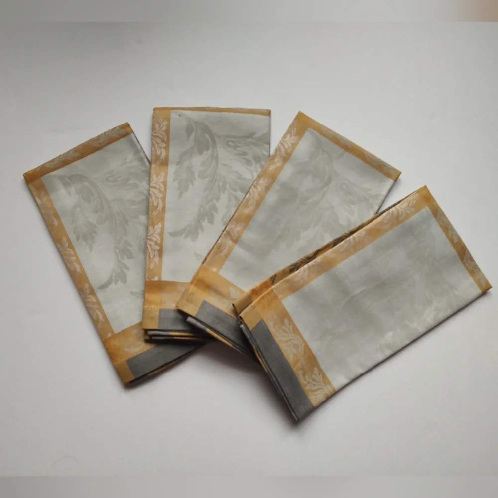 Williams Sonoma Villa 4 Napkins Jacquard Grey Yellow Beige Cream Cotton Linen